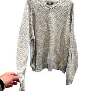 Talbot's Men's Sweater XL Blue/Brown Herringbone V-Neck 100% Cotton Vintage Ski